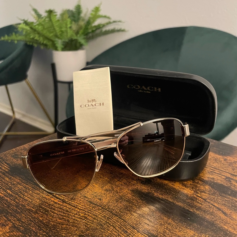 Coach Aviator Sunglasses Gold Brown Gradient
